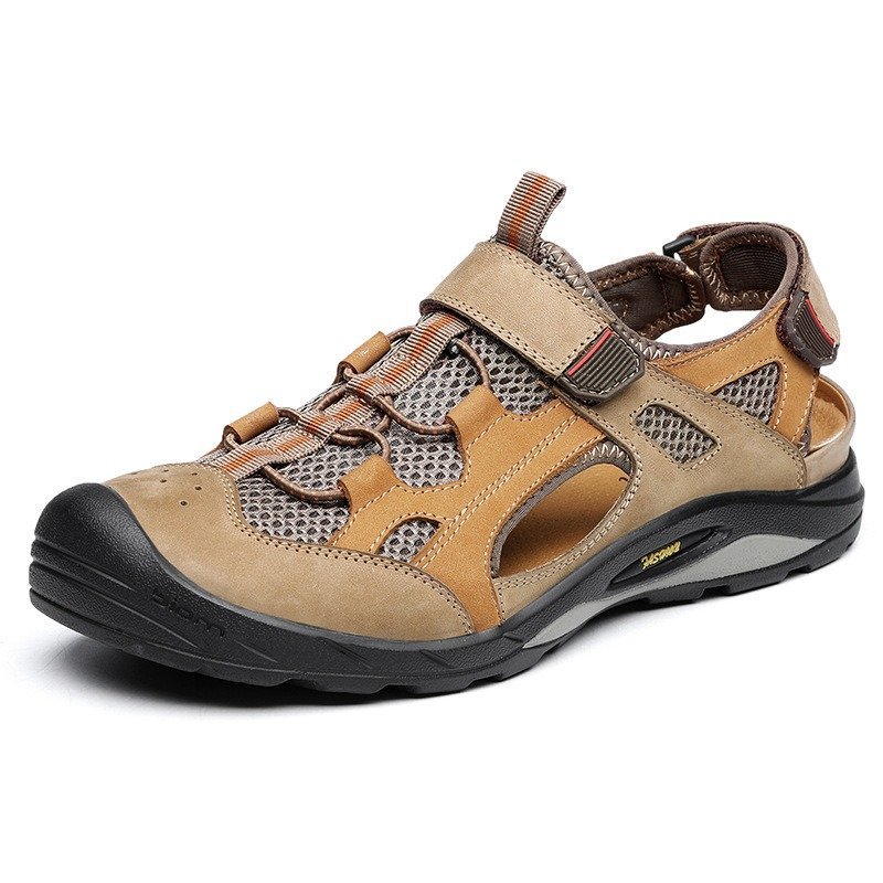 Men Cow Leather Splicing Outdoor Slip Resistant Outdoor Hiking Sandals, Sandals