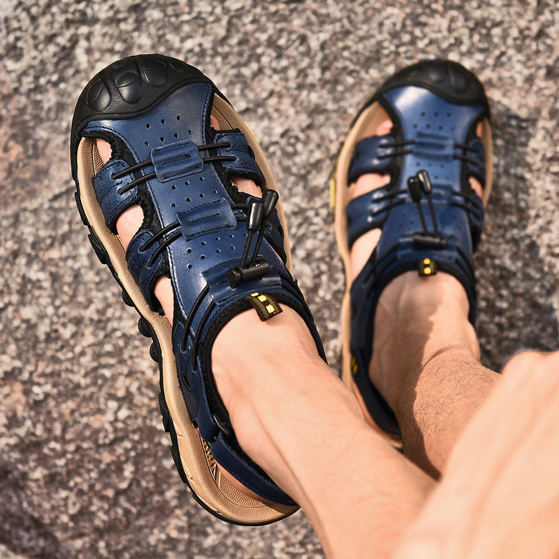 Men Genuine Leather Non Slip Anti-collision Soft Sole Casual Hiking Sandals , Sandals