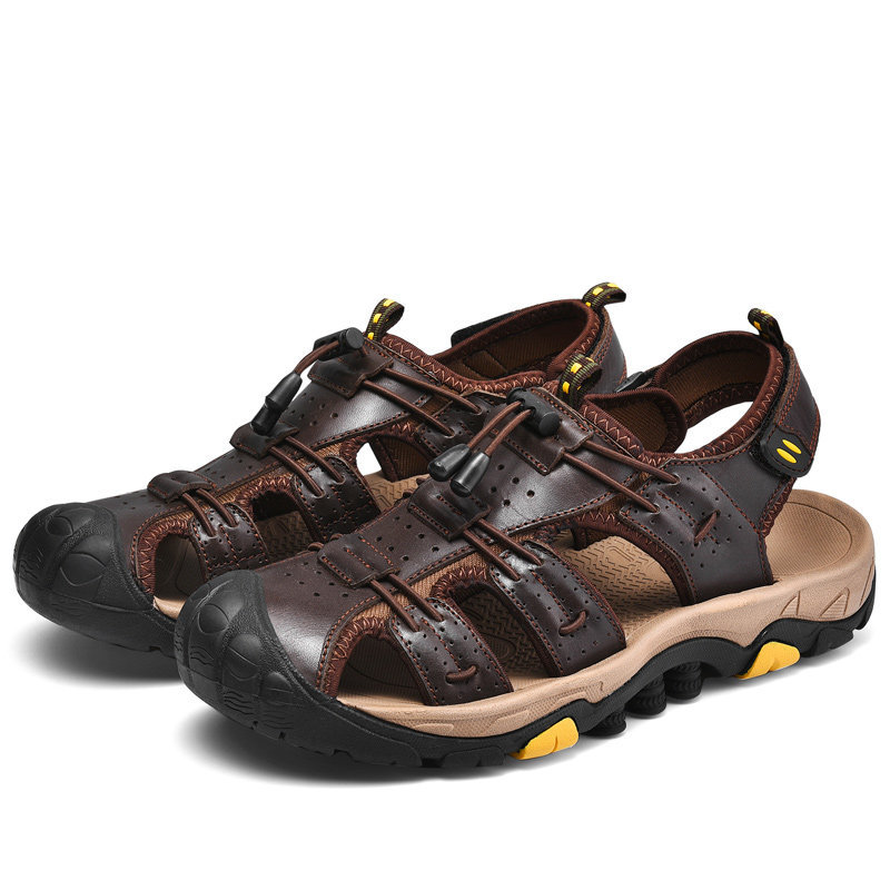 Men Genuine Leather Non Slip Anti-collision Soft Sole Casual Hiking Sandals , Sandals