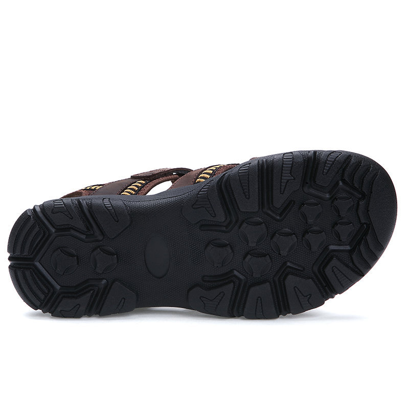 Men Outdoor Anti-collision Toe Slip Resistant Hiking Leather Sandals, Sandals
