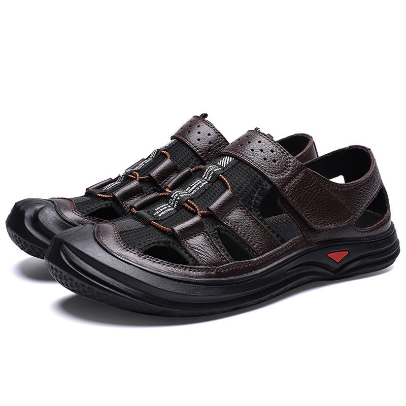 Large Size Men Genuine Leather Anti-collision Non-slip Soft Sole Casual Sandals, Sandals