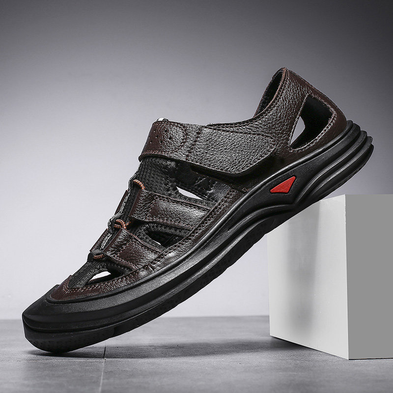 Large Size Men Genuine Leather Anti-collision Non-slip Soft Sole Casual Sandals, Sandals