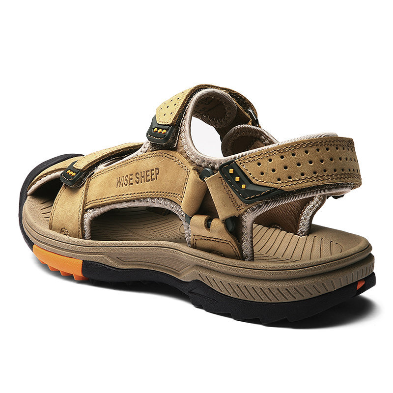Men Genuine Leather Outdoor Toe Protective Non Slip Hiking Sandals, Sandals