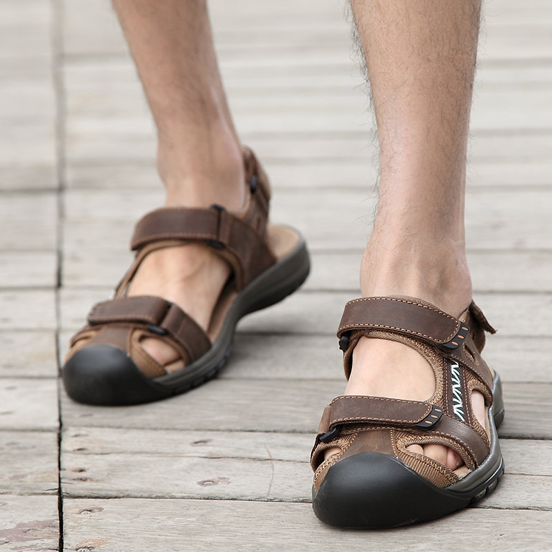 Men Three Hook Loop Toe Protection Outdoor Slip Resistant Hiking Sandals, Sandals