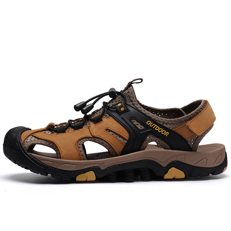 Men Genuine Leather Anti-collision Non Slip Wearable Soft Sole Outdoor Sandals , Sandals