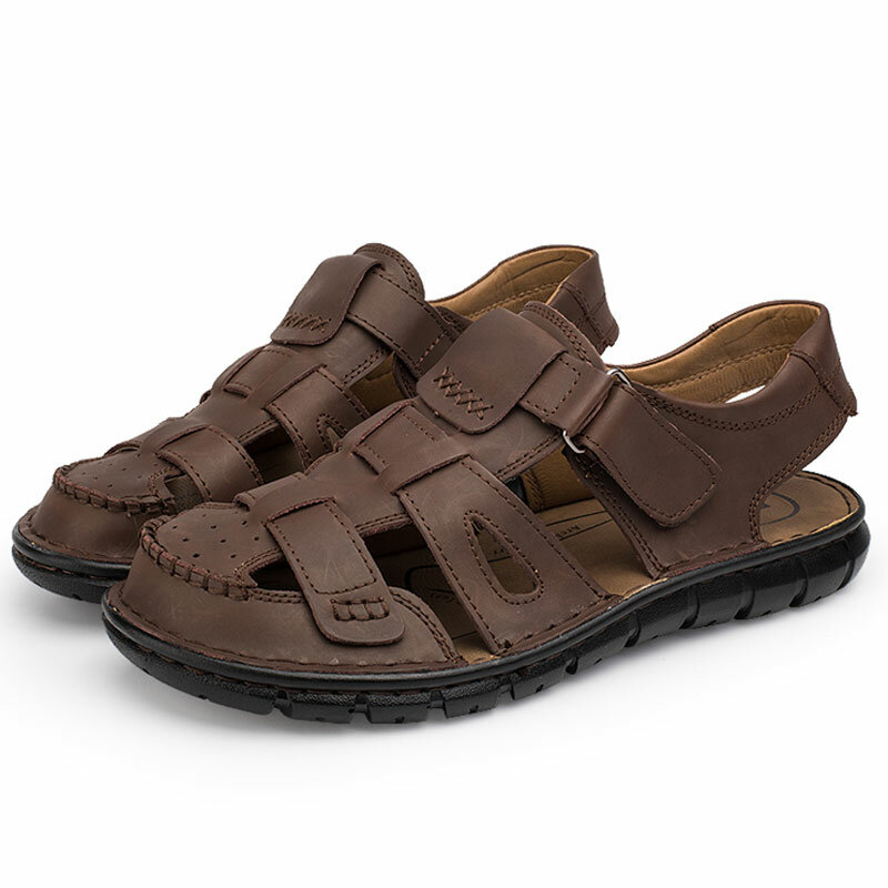 Men Closed Toe Fisherman Sandals Outdoor Beach Water Leather Sandals ...