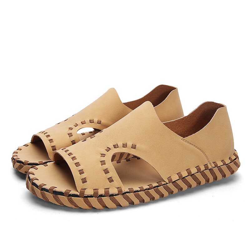 Men Microfiber Leather Hand Stitching Hollow Out Casual Sandals , Sandals