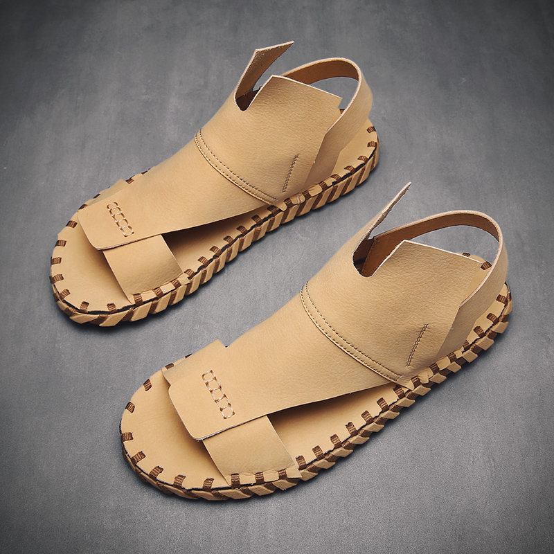 Men Open Toe Hand Stitching Microfiber Leather Soft Casual Sandals, Sandals