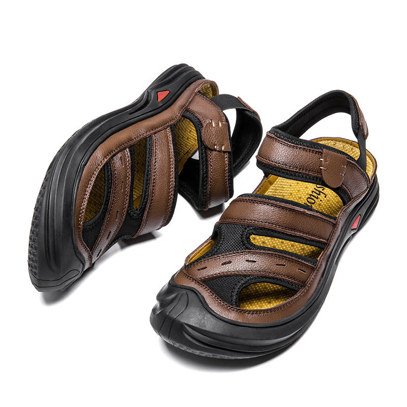 Men Genuine Leather Closed Toe Elatsic Slip On Outdoor HikingSandals, Sandals