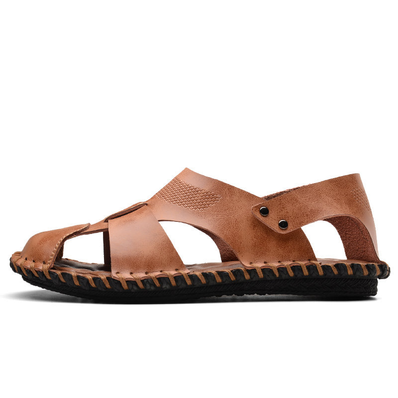 Men Hand Stitching Soft Closed Toe Leather Sandals, Sandals