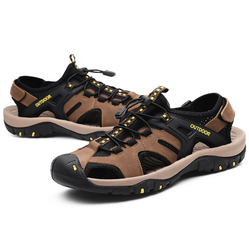 Men Outdoor Slip Resistant Comfy Leather Splicing Hiking Sandals, Sandals