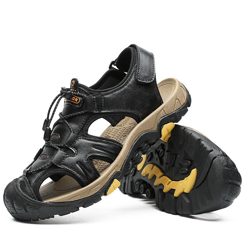 Men Anti-collision Toe Outdoor Quick Release Hiking Leather Sandals, Sandals