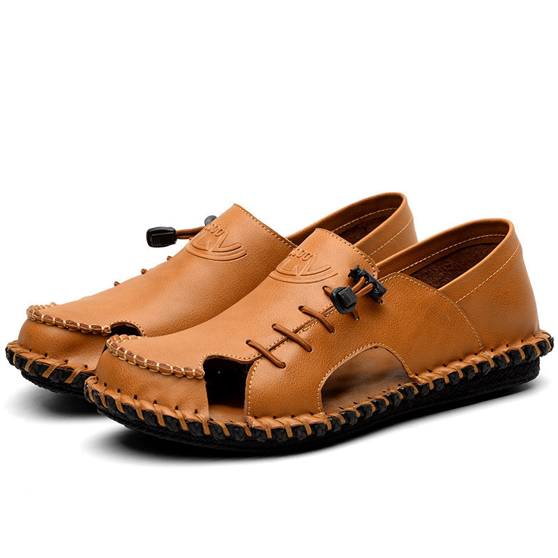 Men Hand Stitching Hole Breathable Soft Water Friendly Leather Sandals, Sandals