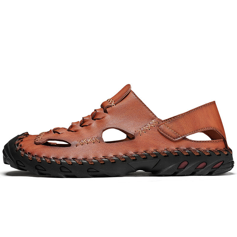 Men Handcraft Woven Outdoor Slip Resistant Cow Leather Sandals, Sandals
