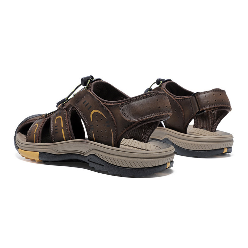 Men Anti-collision Non Slip Elastic Lace Large Size Outdoor Leather Sandals , Sandals