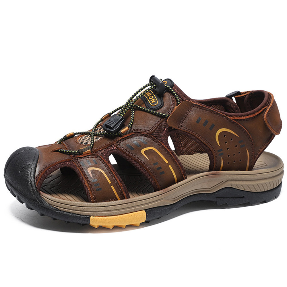 Men Anti-collision Non Slip Elastic Lace Large Size Outdoor Leather Sandals , Sandals