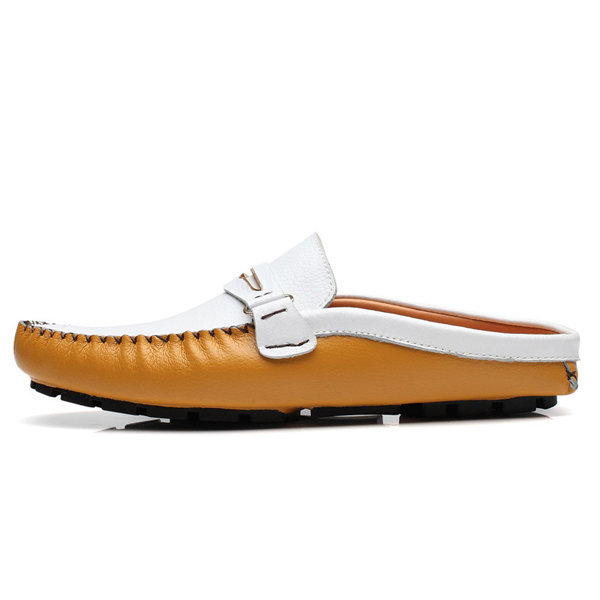 Large Size Men British Style Color Blocking Flat Slip On Casual Backless Loafers, Sandals