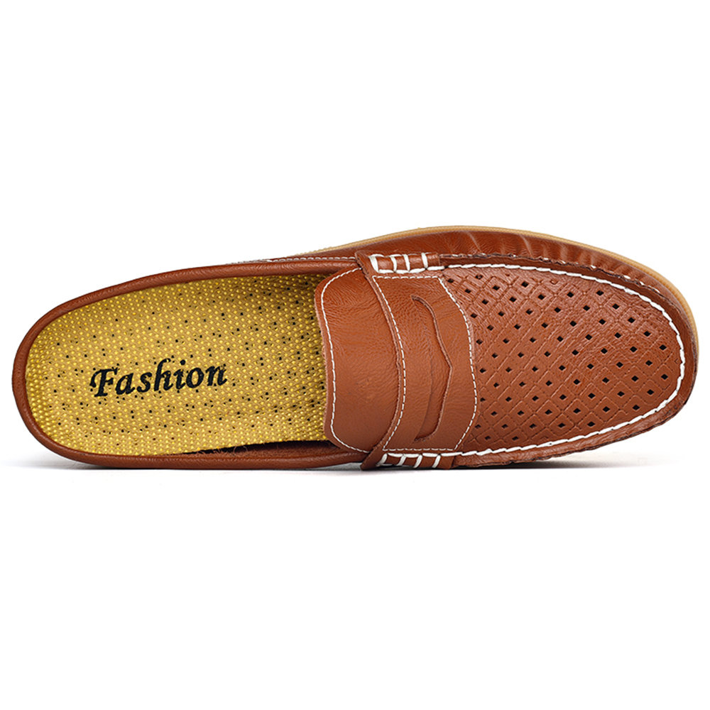 Simple men's casual hollow leather loafers
