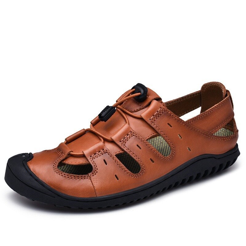 Men Closed Toe Outdoor Soft Non Slip Casual Leather Sandals, Sandals