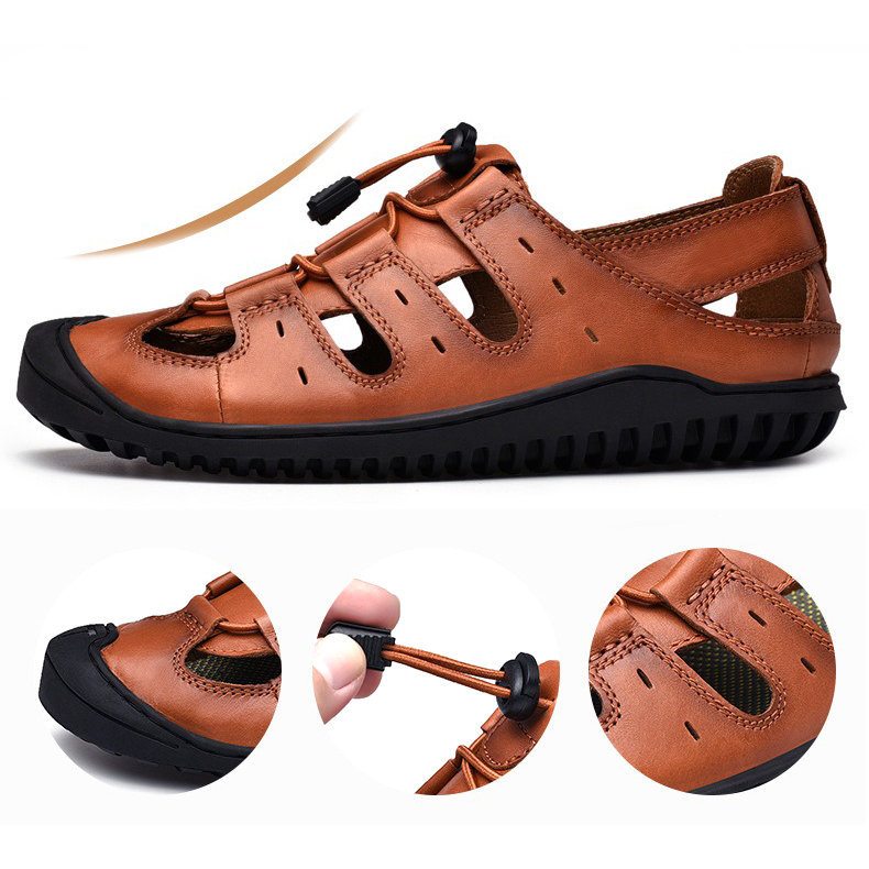 Men Closed Toe Outdoor Soft Non Slip Casual Leather Sandals, Sandals