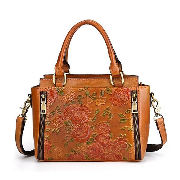 Women bag, Retro bag, Leather Handbag, Hand bag, Embossed Craft, Flower, Crossbody bag, Handbags