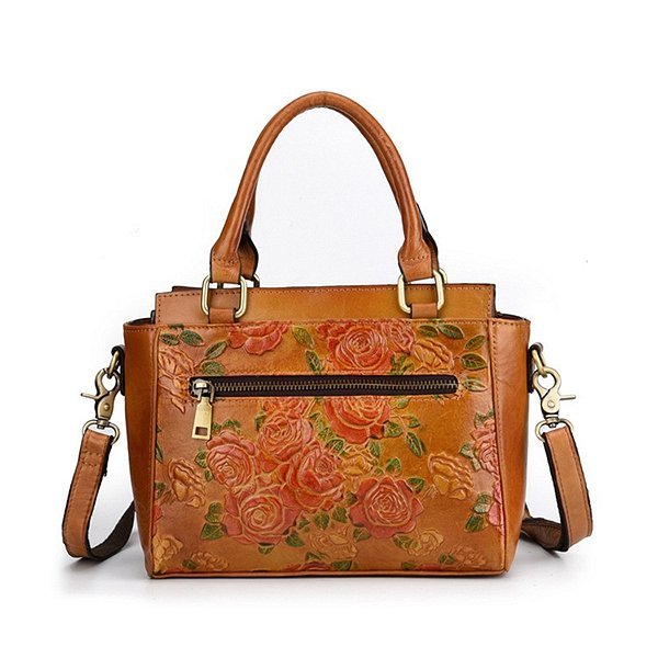 Women bag, Retro bag, Leather Handbag, Hand bag, Embossed Craft, Flower, Crossbody bag, Handbags