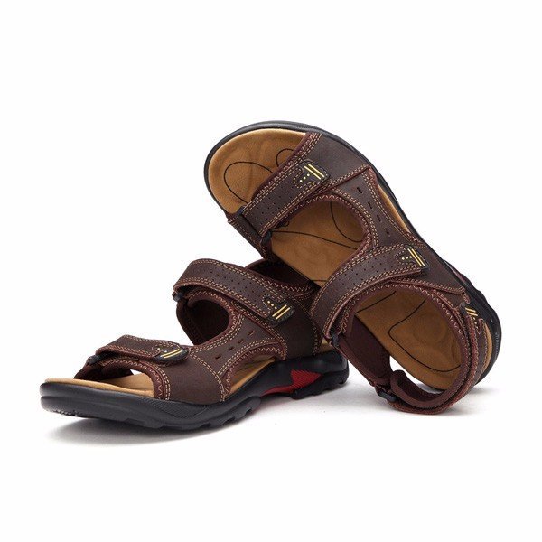 Large Size Men Leather Hook Loop Hollow Out Outdoor Hiking Sandals, Sandals