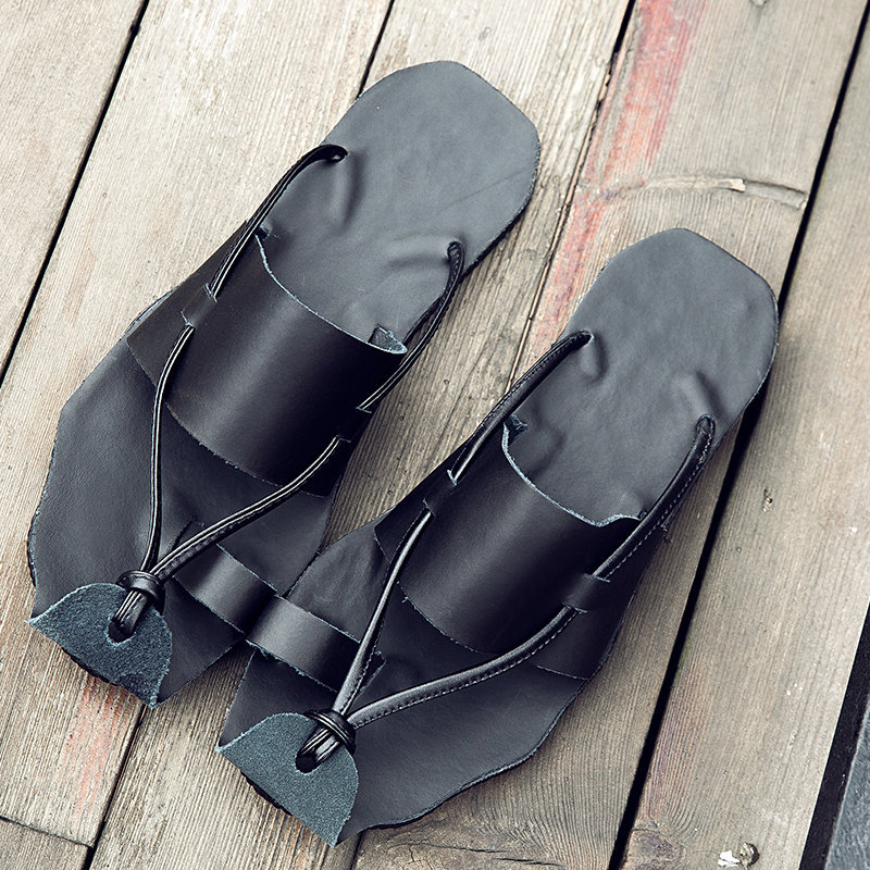 Men Genuine Oil Leather Toe Protective Sandals Comfy Soft Water Slippers, Sandals