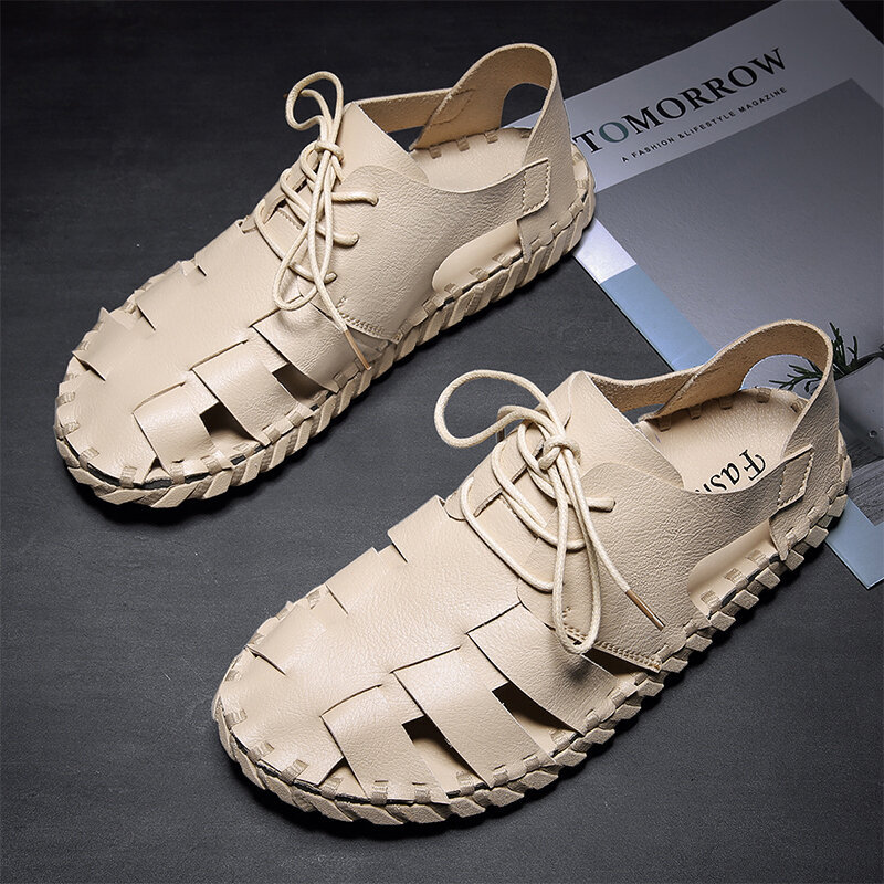 Men Hand Stitching Microfiber Leather Hollow Out Casual Sandals , Sandals