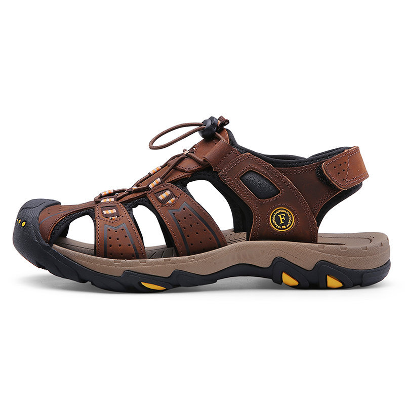 Men Anti-Collision Leather Non Slip Soft Sole Casual Hiking Sandals , Sandals