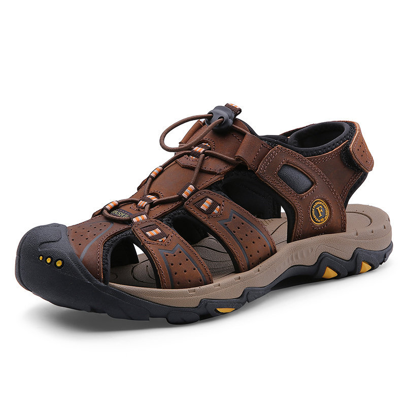 Men Anti-Collision Leather Non Slip Soft Sole Casual Hiking Sandals , Sandals