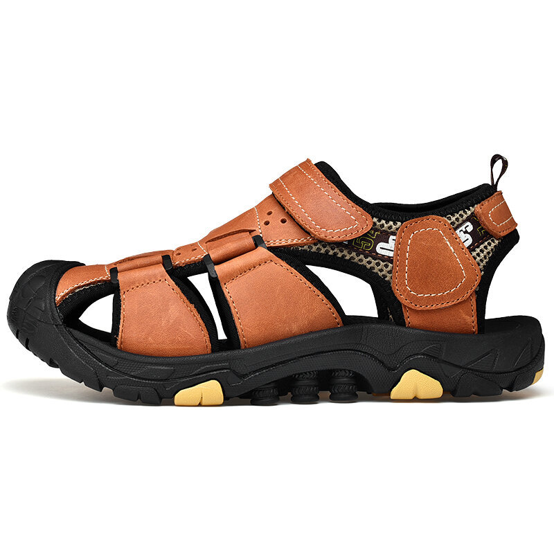 Men Cow Leather Non Slip Hook Loop Soft Casual Outdoor Sandals, Sandals