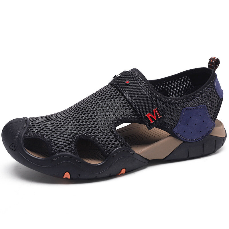 Men Mesh Fabric Non Slip Breathable Outdoor Hook Loop Casual Sandals, Sandals