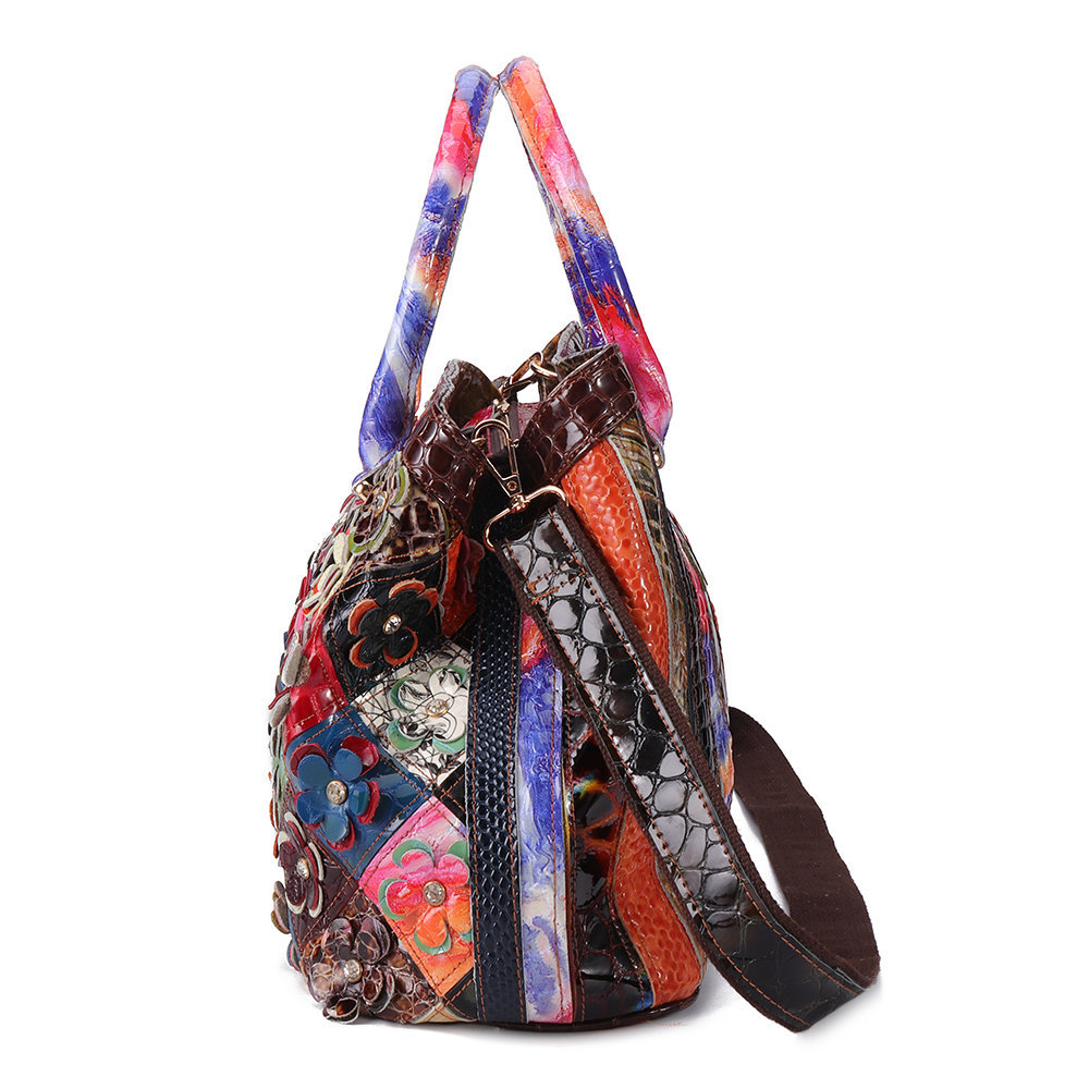 Women Bags, Bohemia, Leather Bags, Floral, Women Handbags, Large Capacity, Vintage, Crossbody Bags