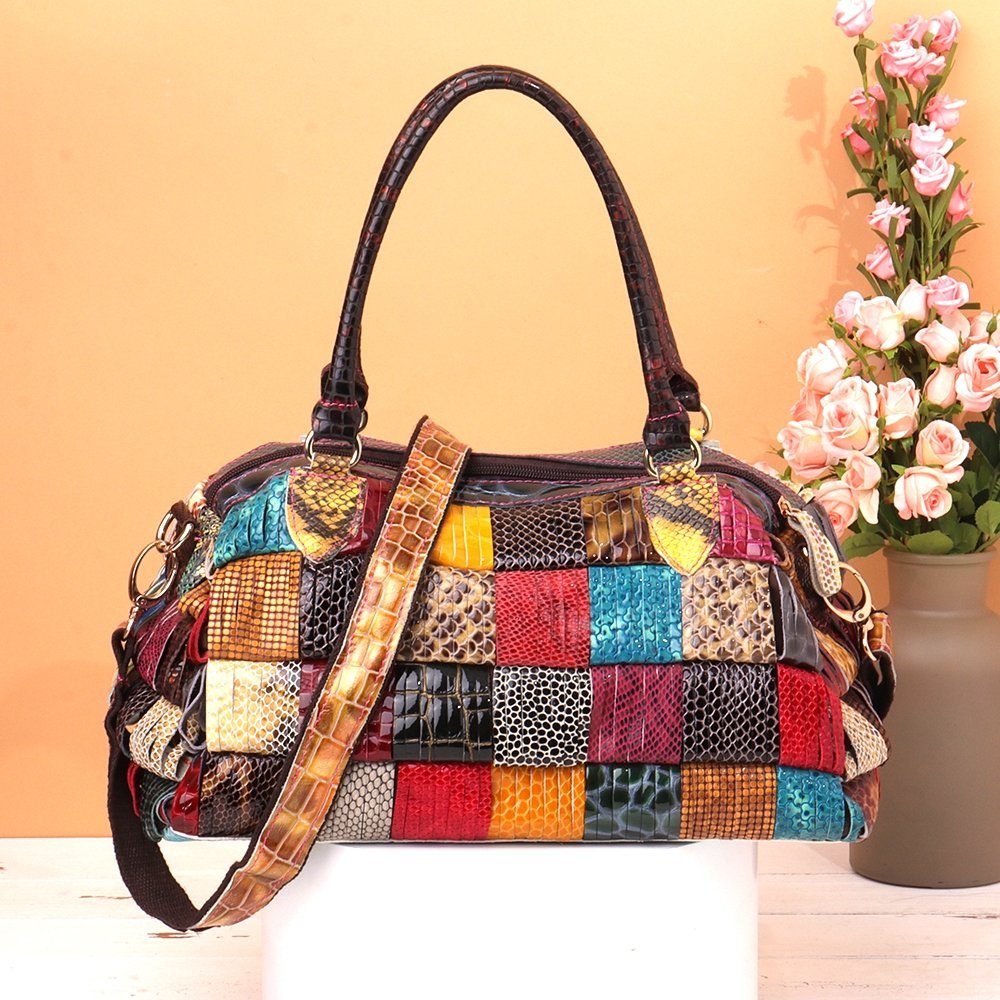 Women Bags, Bohemian, Large Capacity, Leather Handbags, Patchwork, Handmade, Crossbody Bags