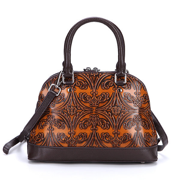 Women Leather Bag, Vintage, Brush, Color,  Embossed Handbag, Lady's Shell Shoulder Bag, Shell, Zipper