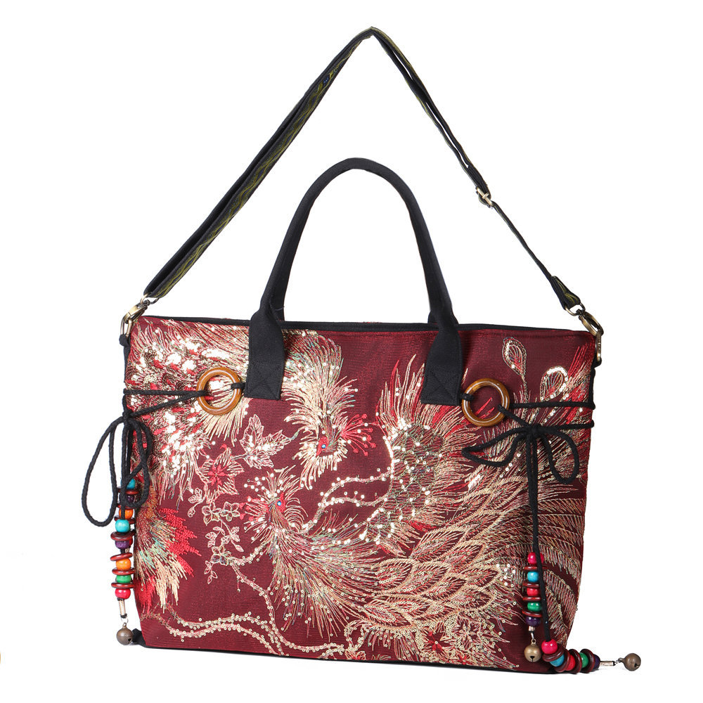 Women, Women Bags, Women Handbags, Peacock, Canvas, Tote Handbags, Chinese National, Shoulder Crossbody Bags,