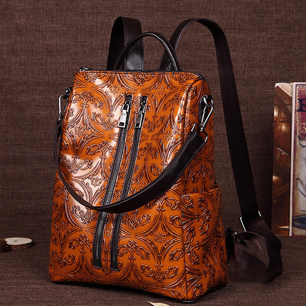 Women Bag, Women Backpack, Leather Handmade, Brush Color, Travel Backpack,  Embossed Shoulder Bag
