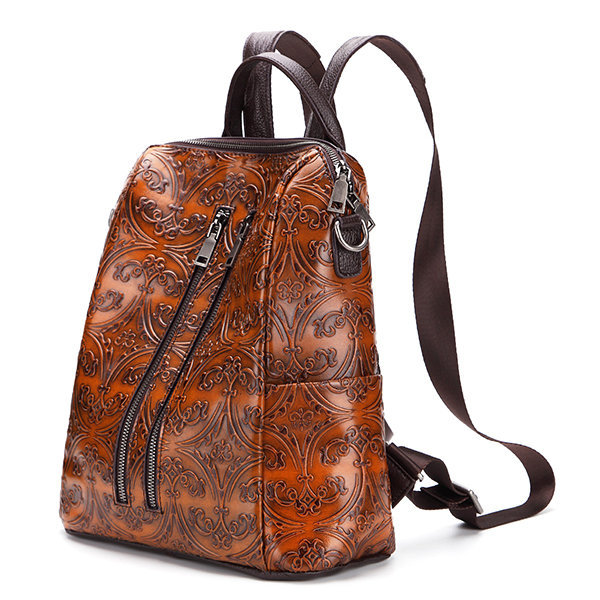 Women Bag, Women Backpack, Leather Handmade, Brush Color, Travel Backpack,  Embossed Shoulder Bag