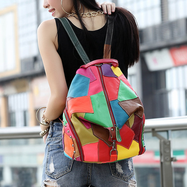 Women Bags,Women Backpack,Casual ,Patchwork  Leather ,Large Capacity ,Shoulder Bagsm, Crossbody Bags, Backpack