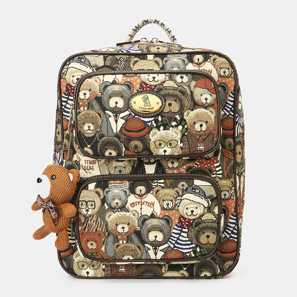 Women Bag, Women Backpack, Bear Pattern, Large Capacity Backpack,  Leather Backpack