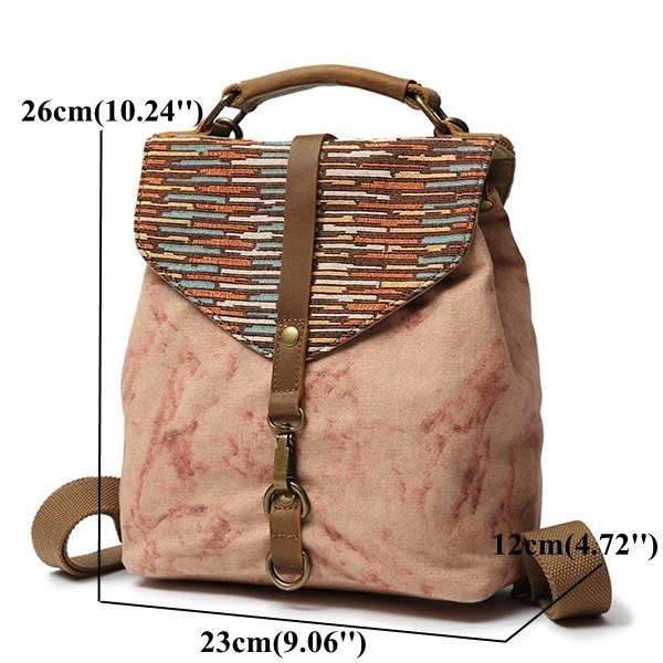 Women Backpack,Canvas, Genuine Leather,Patchwork, Backpack ,Shoulder Bags,