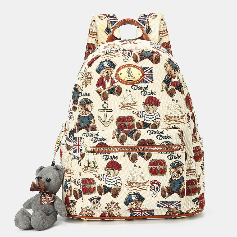 Women Bags,Bear Pattern, Large Capacity, School Bag, Canvas Backpack, Women Backpack