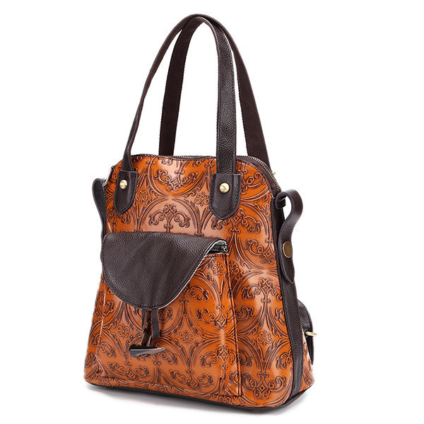 Women Bag ,Multi-function, Genuine Leather Backpack, Vintage, Emboss, Women Shoulder Bag
