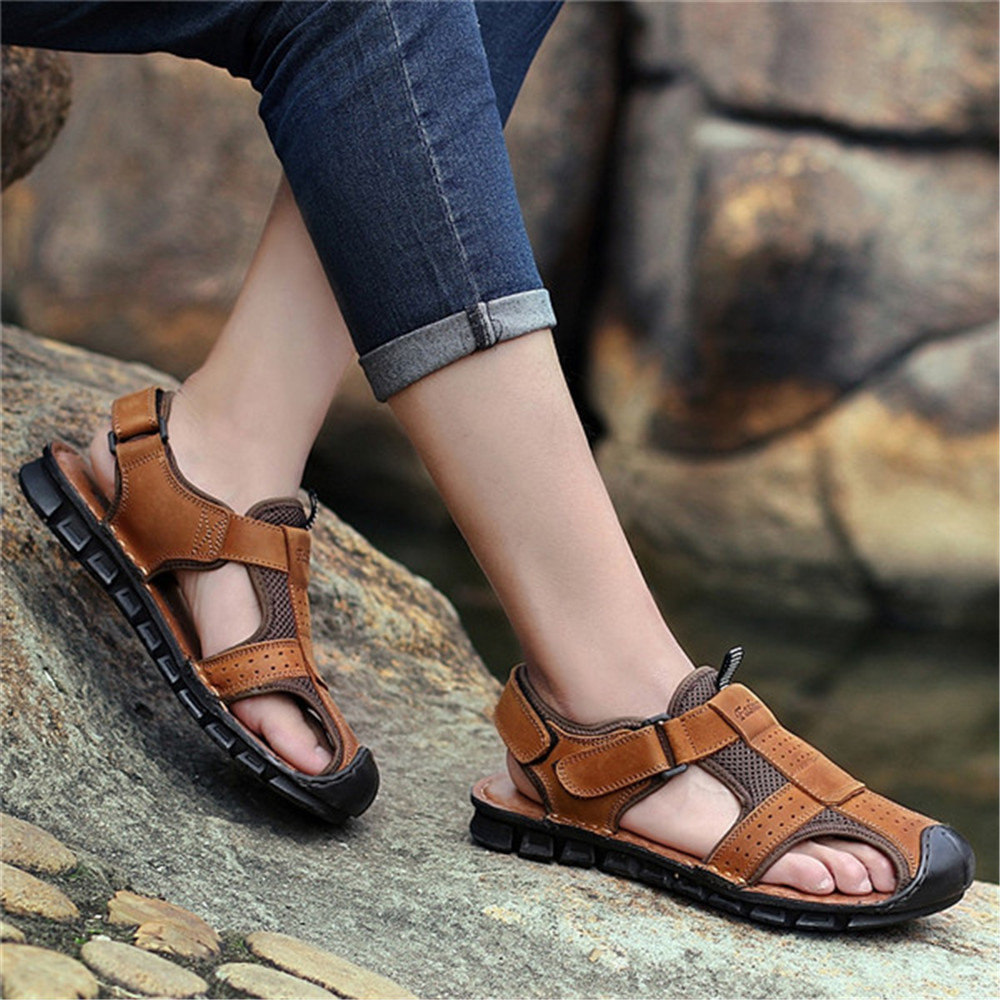 Men Genuine Leather  Anti-collision Toe Outdoor Slip Resistant Sandals, Sandals