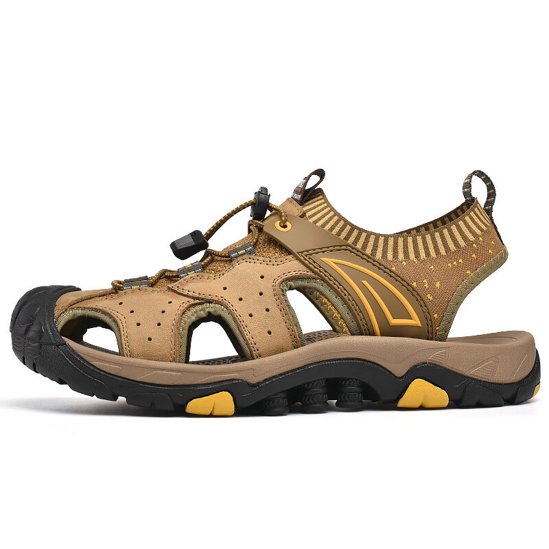 Men Genuine Cow Leather Anti-collision Toe Outdoor Hiking Sandals, Sandals