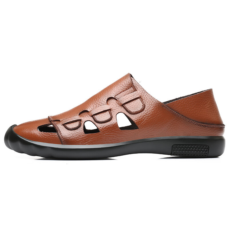 Men Closed Toe Hand Stitching Soft Leather Sandals, Sandals