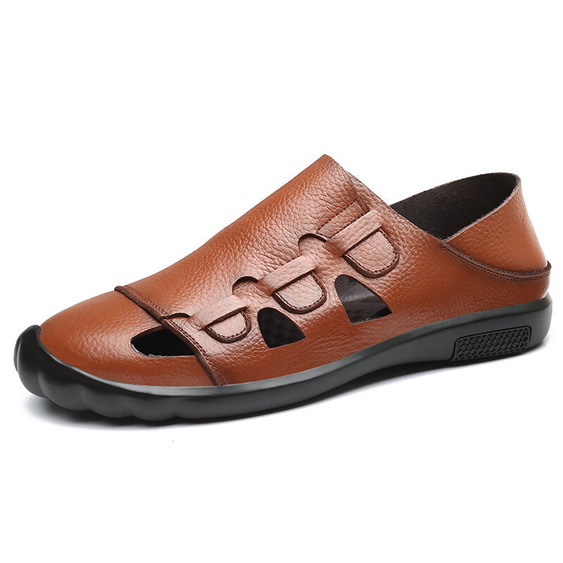 Men Closed Toe Hand Stitching Soft Leather Sandals, Sandals