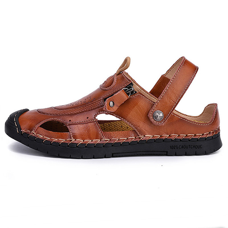Large Size Men Hand Stitching Leather Anti-collision Non-slip Casual Sandals , Sandals