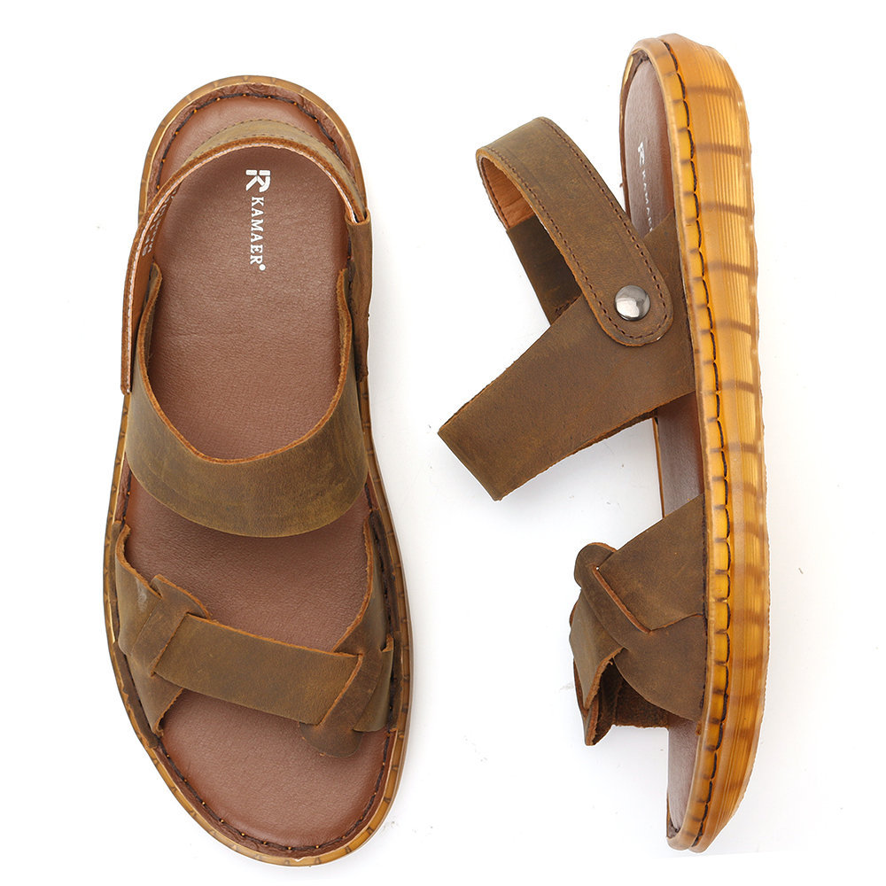 Men Retro Genuine Leather Non Slip Soft Casual Sandals , Sandals